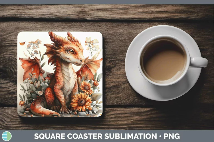 Autumn Boho Dragon Square Coaster Sublimation Coaster Design