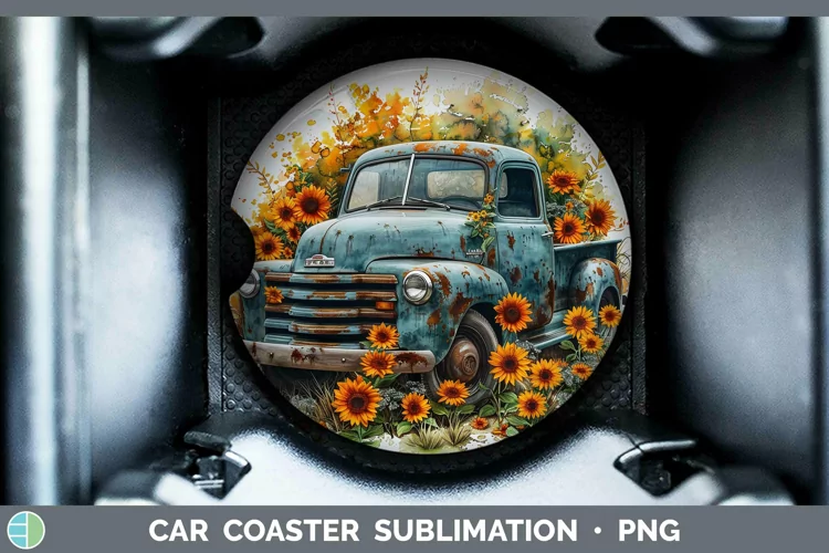Autumn Boho Vintage Truck Car Coaster Sublimation Coaster De
