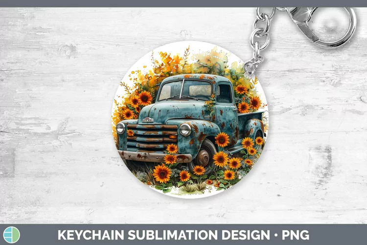 Autumn Boho Vintage Truck Keychain Sublimation Keyring Desig