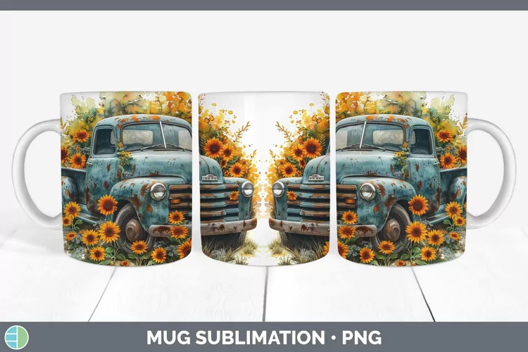 Autumn Boho Vintage Truck Mug Wrap Sublimation Coffee Cup De
