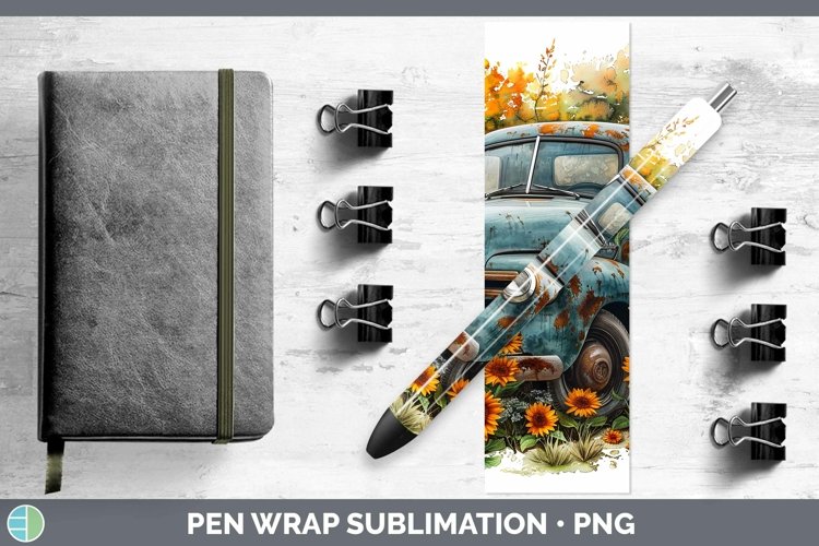 Autumn Boho Vintage Truck Pen Wrap Sublimation Epoxy Pen Des