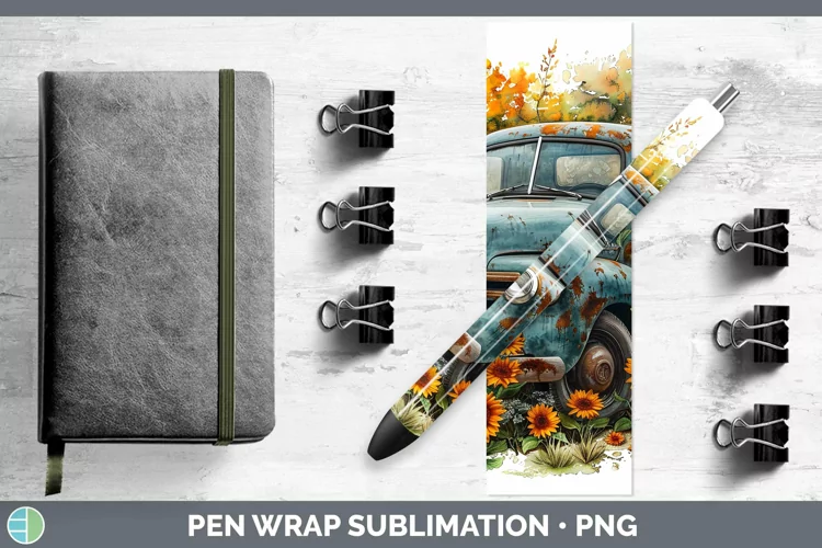 Autumn Boho Vintage Truck Pen Wrap Sublimation Epoxy Pen Des