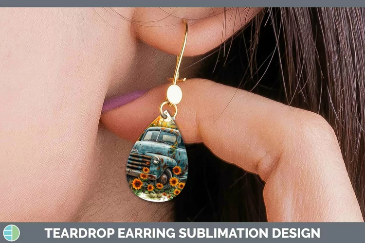 Autumn Boho Vintage Truck Teardrop Earrings Sublimation Earr