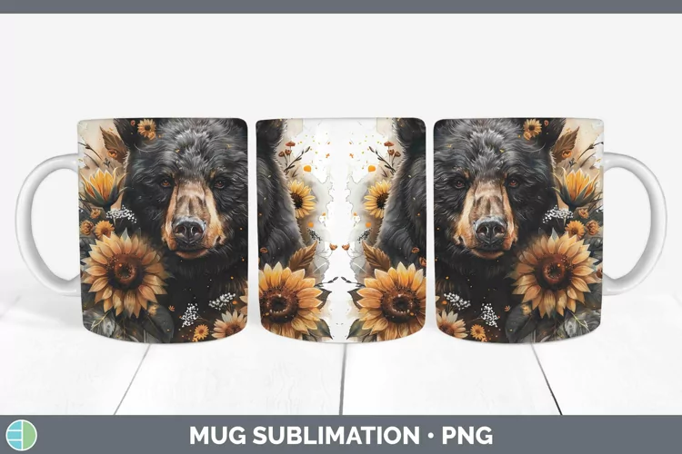 Autumn Boho Bear Mug Wrap Sublimation Coffee Cup Designs