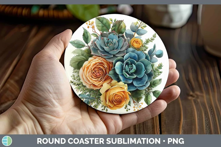 Autumn Boho Succulents Round Coaster Sublimation Coaster Des