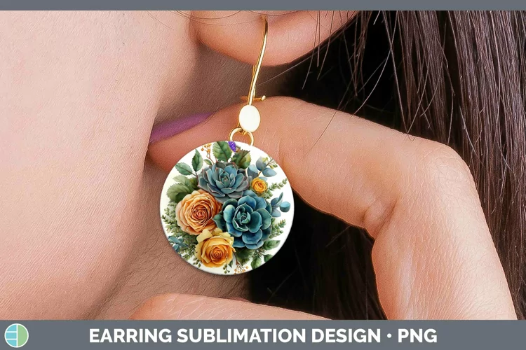 Autumn Boho Succulents Round Earrings Sublimation Earrings D