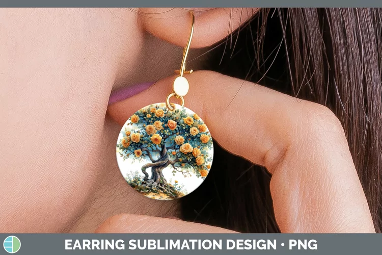 Autumn Boho Tree of Life Round Earrings Sublimation Earrings