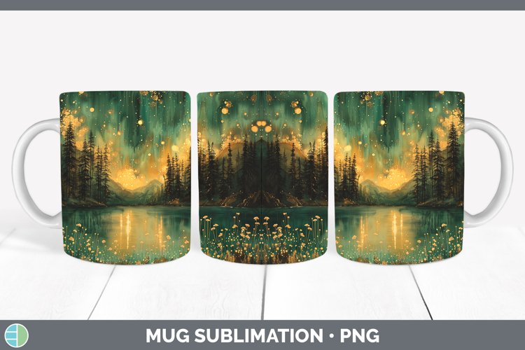 Autumn Boho Northern Lights Mug Wrap Sublimation Coffee Cup example image 1