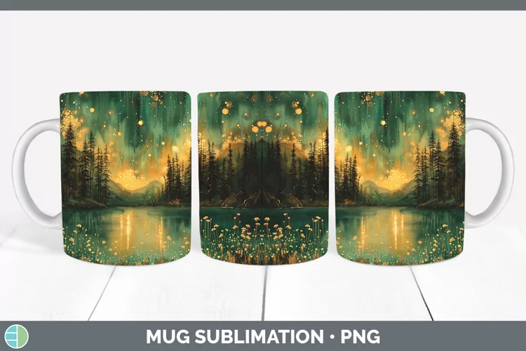 Autumn Boho Northern Lights Mug Wrap Sublimation Coffee Cup