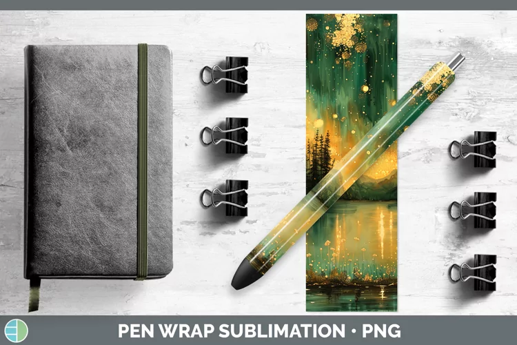 Autumn Boho Northern Lights Pen Wrap Sublimation Epoxy Pen D