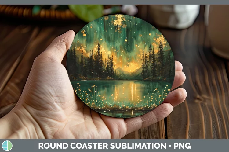 Autumn Boho Northern Lights Round Coaster Sublimation Coaste
