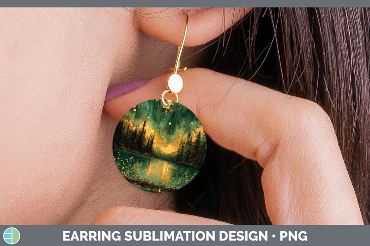 Autumn Boho Northern Lights Round Earrings Sublimation Earri example image 1