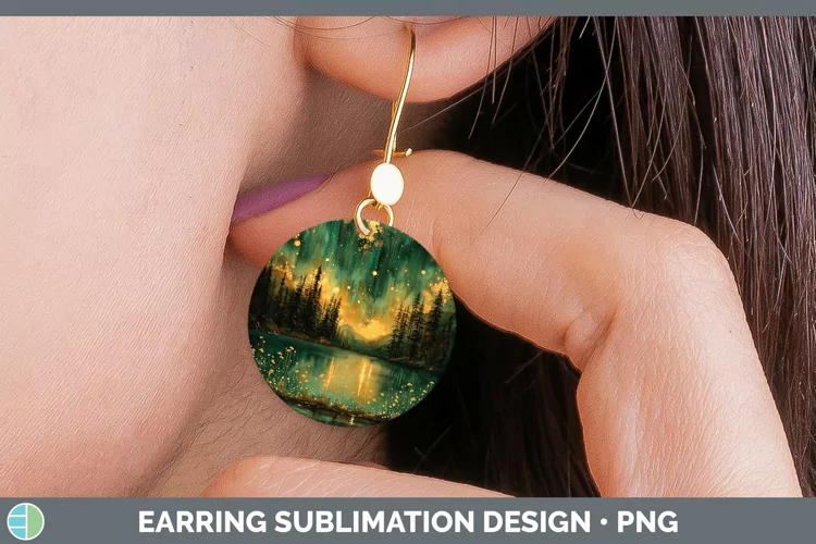 Autumn Boho Northern Lights Round Earrings Sublimation Earri