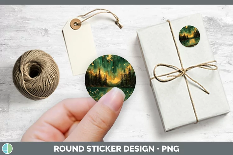 Autumn Boho Northern Lights Stickers | Round Labels Designs