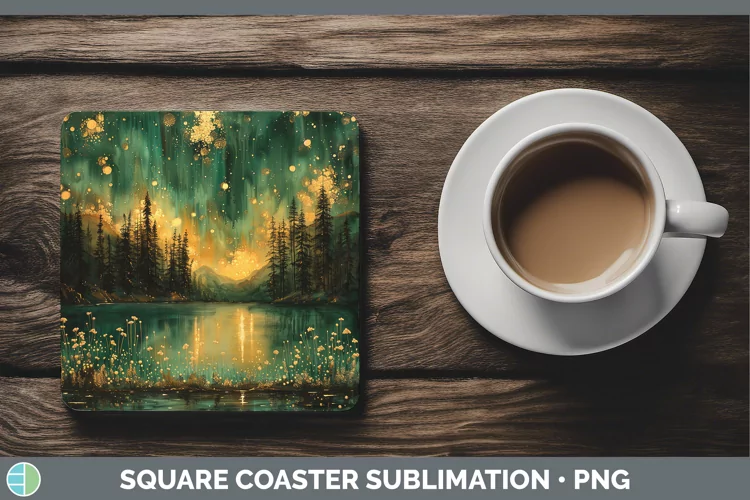 Autumn Boho Northern Lights Square Coaster Sublimation Coast
