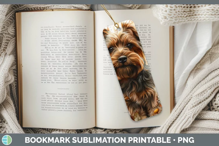 Autumn Boho Yorkshire Terrier Bookmark Sublimation Printable