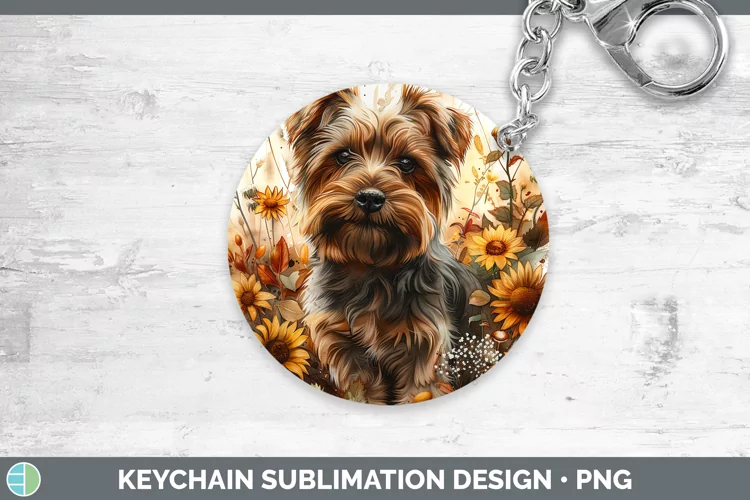 Autumn Boho Yorkshire Terrier Keychain Sublimation Keyring D
