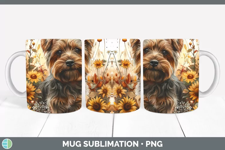 Autumn Boho Yorkshire Terrier Mug Wrap Sublimation Coffee Cu