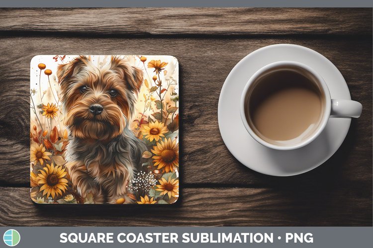 Autumn Boho Yorkshire Terrier Square Coaster Sublimation Coa example image 1