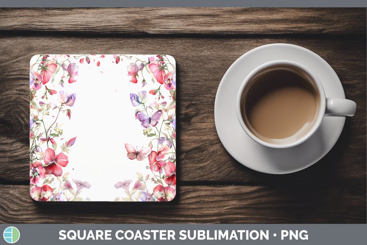 Add a Name Flowers Sweet Pea Square Coaster Sublimation Coas