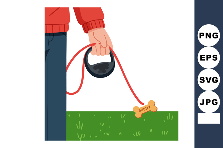 Person Holding Dog Leash with Bone Shaped Tag Buddy in Park