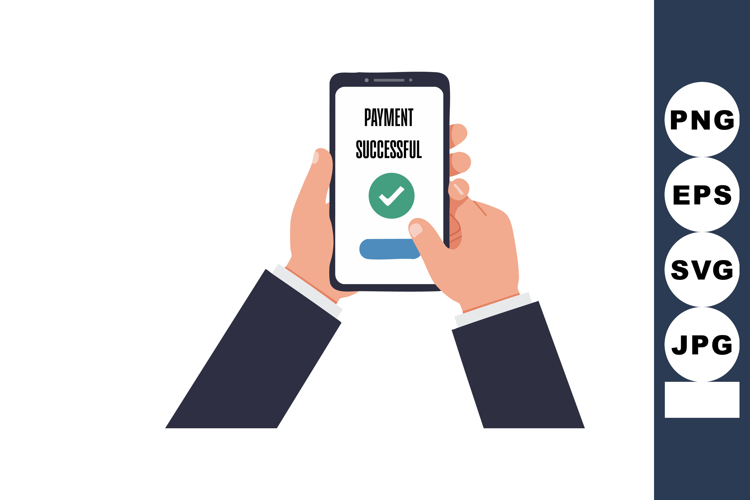 Successful payment confirmation on mobile phone with human h