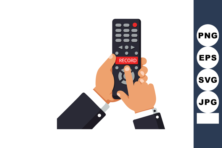 Human hands pressing record button on remote control device