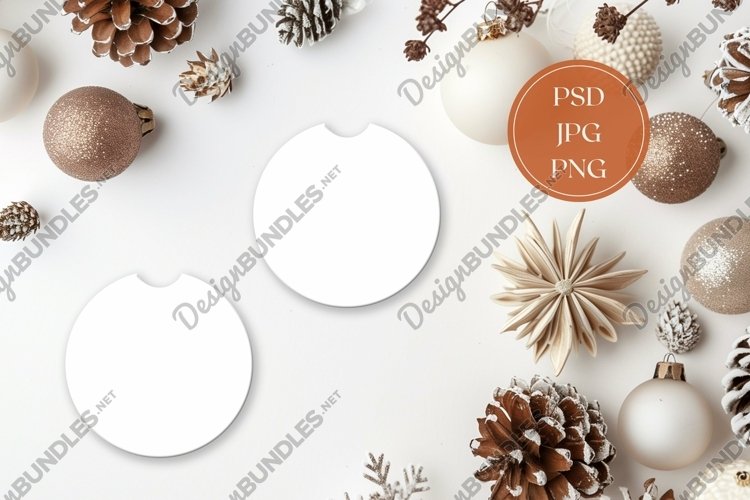 Winter Car Coasters Mock Up, Round Coaster Mockup example image 1