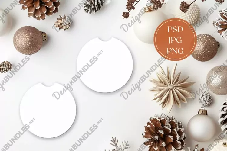 Winter Car Coasters Mock Up, Round Coaster Mockup