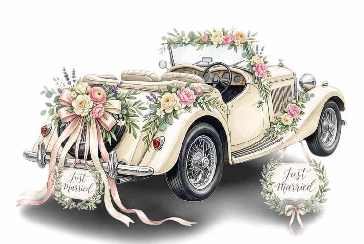 Watercolor elegant wedding car wedding clipart