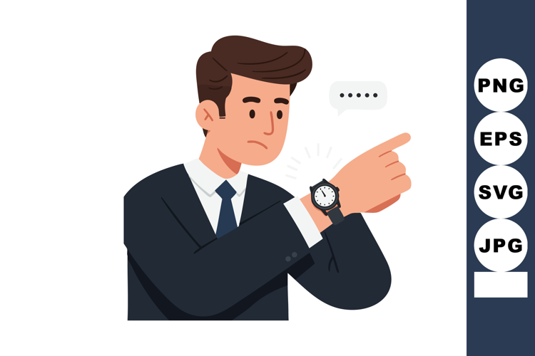 Businessman Checking Time on Wristwatch in Formal Suit Illus