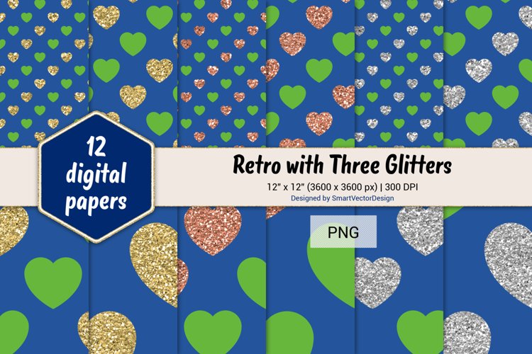 Hearts Retro with Three Glitters Color Combo #44 example image 1