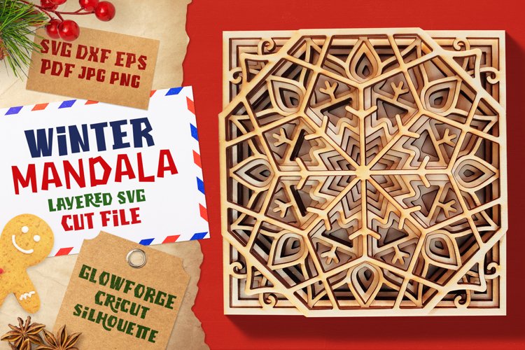 Winter Mandala 3D Layered SVG Cut File example image 1