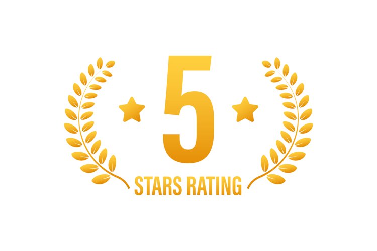 5 star rating. Badge with icons on white background example image 1