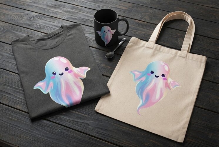 Pastel Ghost PNG | Cute Kawaii Rainbow Halloween Clipart example image 1