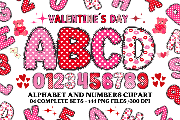 Valentine Alphabet Clip Art, valentines day letters doodle