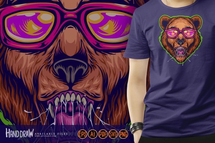 Edgy bear head wearing stylish sunglasses illustration example image 1