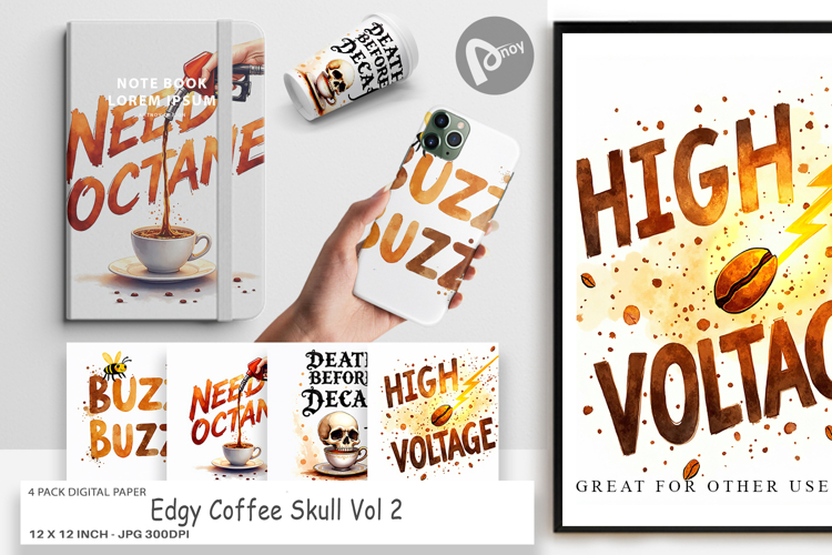 Coffee Skull Humor Digital Paper
