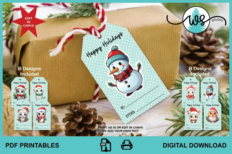 Cute Christmas Printable Editable Gift Tags Party Favors