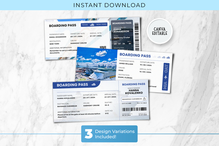 Cruise Canva Surprise Trip Ticket Editable Template
