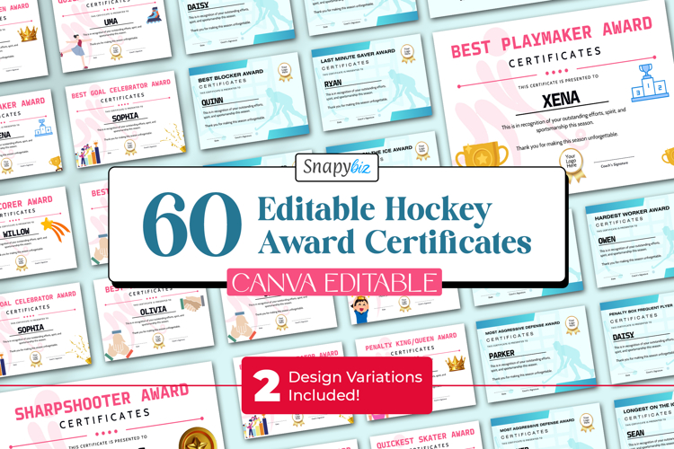 Printable Hockey Award Certificate Canva Template Bundle