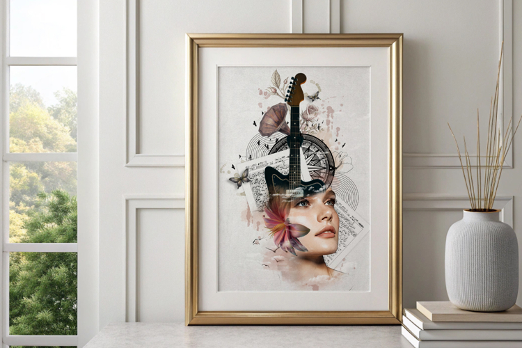 Vintage Musical Surrealism Mixed Media Portrait Collage