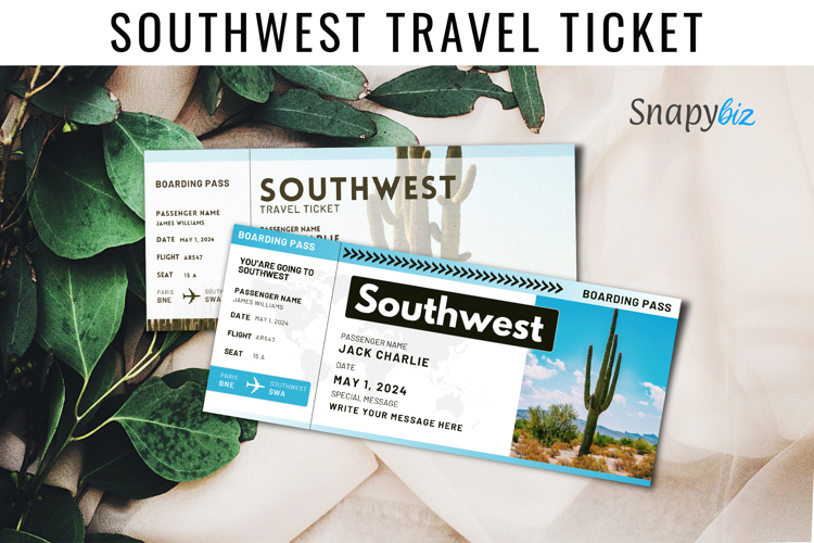 Editable Southwest Flight Ticket Printable Template