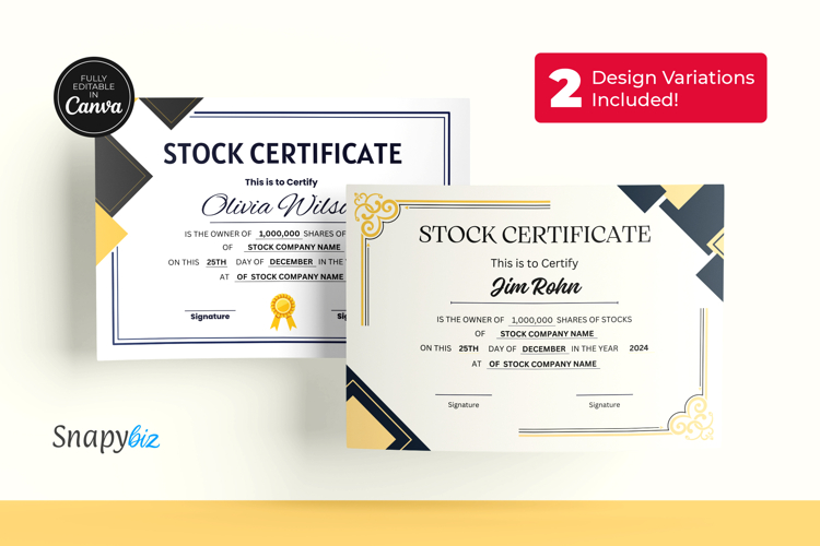Certificate of Stock Custom Printable Templates