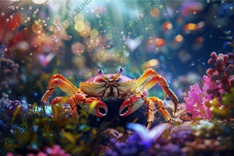 Enchanted forest crab in surreal colors example image 1