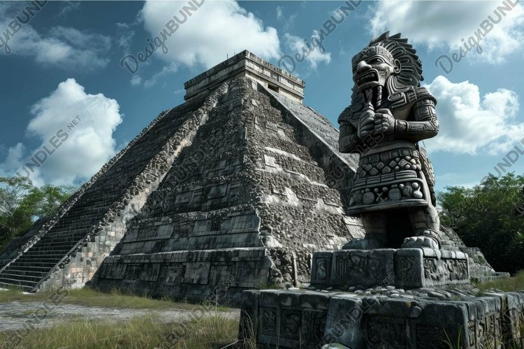 Ancient mayan pyramid with stone sculpture example image 1