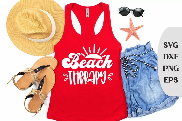 Beach Therapy, Vacation Svg, Tank top Svg Design, Sun Svg