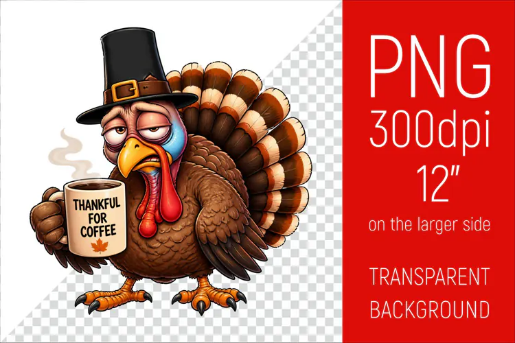 Funny Morning Coffee Turkey | Thanksgiving Clipart