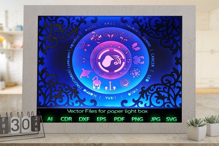 Zodiac sign aquarius Light box template , Paper or cardboard example image 1