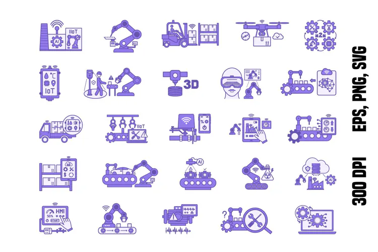 Purple Smart Factory and Industrial IoT Icons